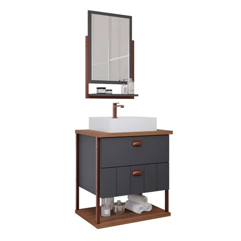 Armário Banheiro C/ 2 Gavetas Prateleira Espelheira Titanium