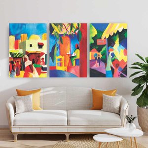 Quadro Tela Composição August Macke No Chassi 3X 45X30Cm