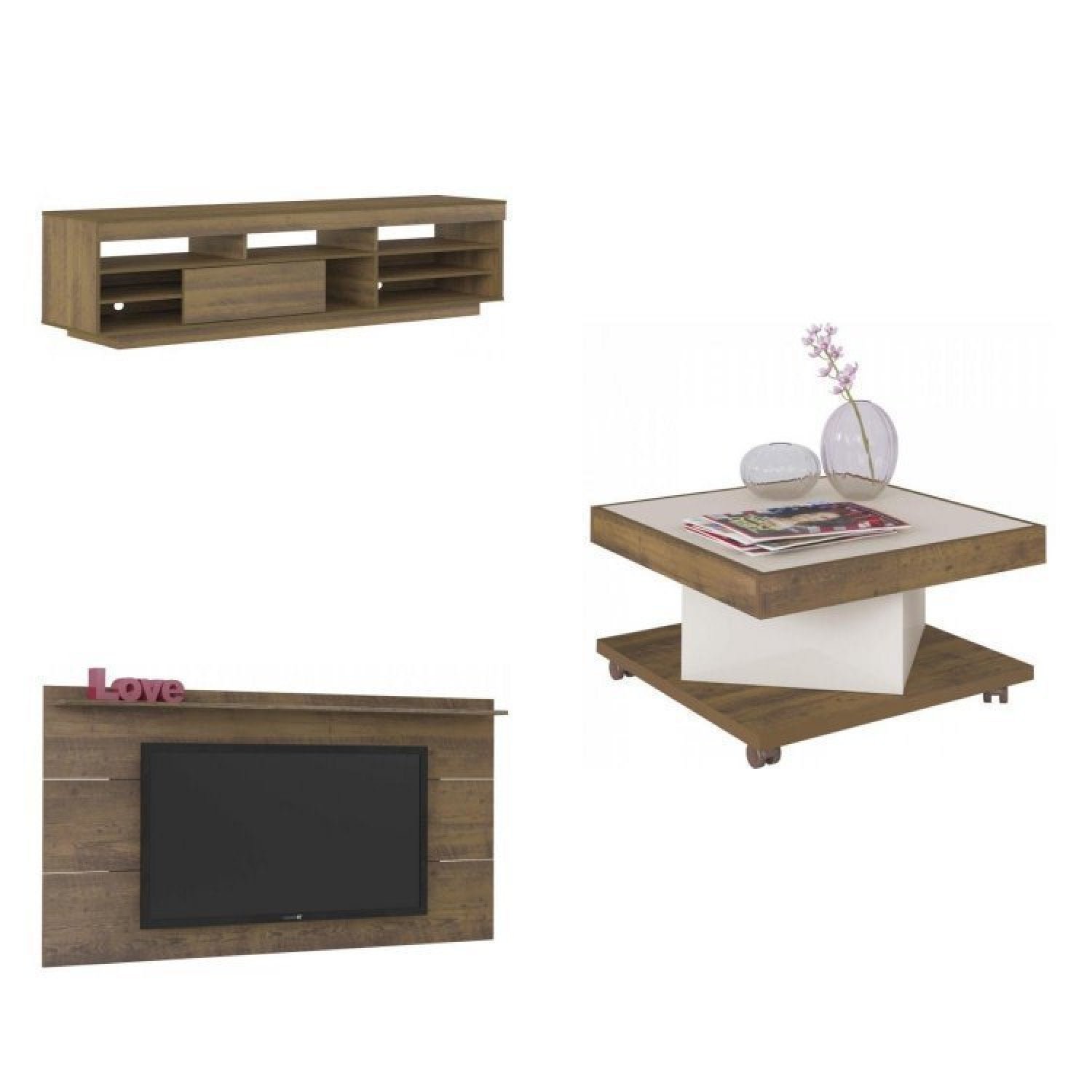 Kit 3 Peças Rack com Painel até 60 Polegadas Slim e Mesa de Centro Elegance - 2