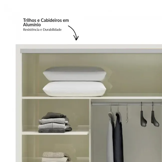 Ver imagem 5 de Guarda Roupa 2 Portas de Correr 2 Gavetas 223cm 100% MDF Branco/Off White Brilho