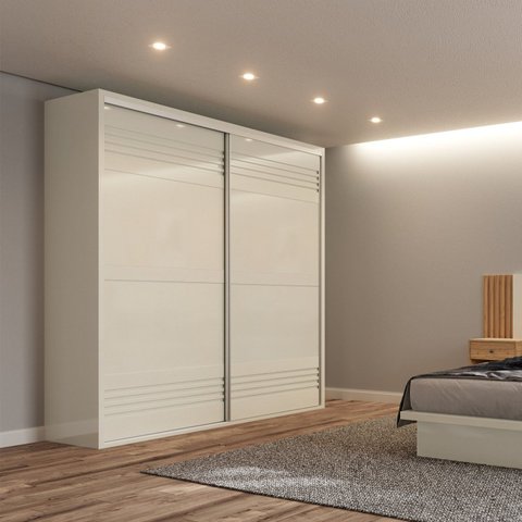 Guarda Roupa 2 Portas de Correr 2 Gavetas 223cm 100% MDF Branco/Off White Brilho