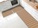 Ver imagem 1 de Kit Tapetes e Passadeira De Cozinha 3 Peças Antiderrapante Chevron Zig Zag Geométrico Caramelo e Cru