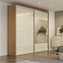 Ver imagem 1 de Guarda Roupa com Espelho 2 Portas de Correr 2 Gavetas 223cm 100% MDF Off White/Freijó