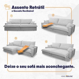 Sofá Retrátil Reclinável Nairobi 2,88m  Bouclê - King House - 6
