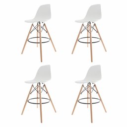4 Banquetas Com Encosto Alto Base Madeira Wood Branco - 1
