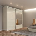 Ver imagem 1 de Guarda Roupa com Espelho 2 Portas de Correr 2 Gavetas 223cm 100% MDF Branco/Off White Brilho