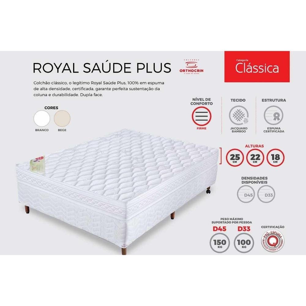 Colchão Casal Orthocrin Espuma D33 Royal Saúde Plus Pró Saúde Euro Pillow (138x188x24) -  - 4