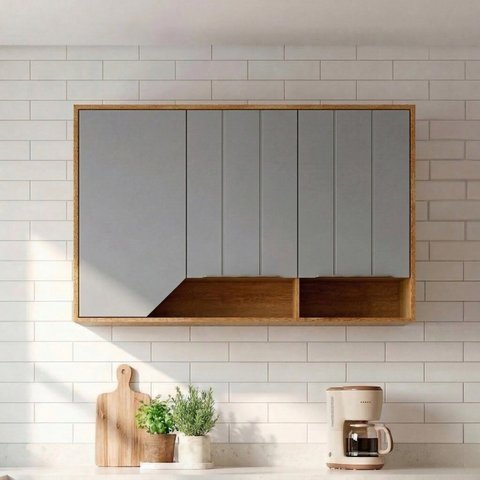 Armário Aéreo 3 Portas 120cm Bege/Cinamomo/Platina