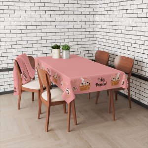 Toalha de Mesa Retangular Feliz Páscoa Coelho Branco Capa de Almofada