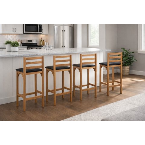 Kit 4 Banquetas Alta Bar Balcão Luxo Resistente Área Gourmet Sacada Pés Madeira Maciça Cor Nature