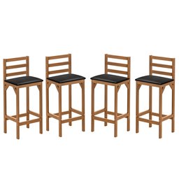 Kit 4 Banquetas Alta Bar Balcão Luxo Resistente Área Gourmet Sacada Pés Madeira Maciça Cor Nature - 1