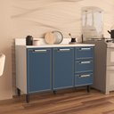 Ver imagem 1 de Balcão de Cozinha 120cm 2 Portas 3 Gavetas com Tampo Amara Branco Azul Politorno Móveis