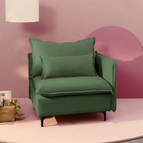 Sofá Modular Braço Lateral com Pé Metal Sôma CabeCasa MadeiraOriginals Verde
