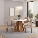 Ver imagem 1 de Conjunto Sala de Jantar 4 Cadeiras Tampo de Vidro Dj Moveis Kiara Freijó Ayla Creme