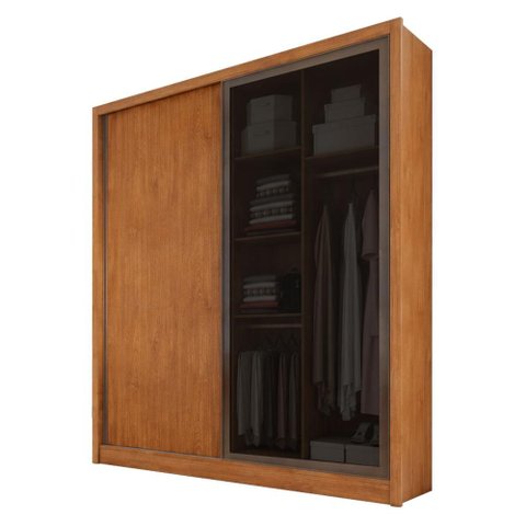 Guarda Roupa Casal Toledo 2 Portas 1 com Vidro Reflecta 3 Gavetas Cinamomo - Novo Horizonte