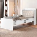 Ver imagem 2 de Cama Solteiro Bau 2 Gavetas Mdf Tamires Capitone Branco Bege Decmade