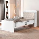 Ver imagem 7 de Cama Solteiro Bau 2 Gavetas Mdf Tamires Capitone Branco Bege Decmade