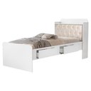 Ver imagem 1 de Cama Solteiro Bau 2 Gavetas Mdf Tamires Capitone Branco Bege Decmade