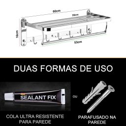 Suporte Embralumi Porta Toalha Ajustável Parede C/ 5 Ganchos Banheiro Toalheiro - 7