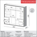 Ver imagem 4 de Guarda Roupa 2 Portas de Correr 2 Gavetas 267cm 100% MDF Off White/Freijó