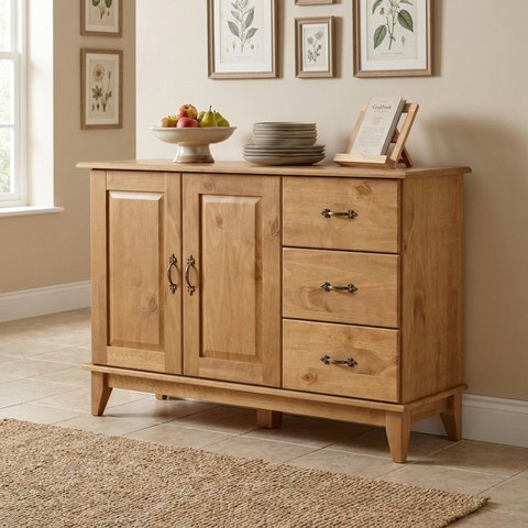 Buffet 3 Gavetas de Madeira Maciça 120cm Bella Carvalho