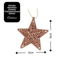 Conjunto Estrela Tridimensional Arabesco Rosê 11cm Enfeite Árvore 8 Unidades - Magizi - 5