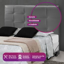 Cabeceira Cama Box Queen 1.60 Hadassa Corino Cinza Grafite - LH Móveis - 7