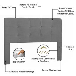 Cabeceira Cama Box Queen 1.60 Hadassa Corino Cinza Grafite - LH Móveis - 6