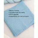 Ver imagem 3 de Manta Cueiro Bebê Malha com Pompom 70x80cm: Azul Bebê