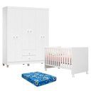 Ver imagem 1 de Berço Americano Doce Sonho 100 e Guarda Roupa 6 Portas Ternura Baby Branco Brilho com Colchão Ortobo