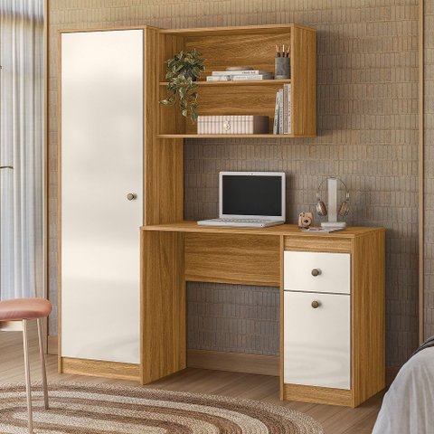 Mesa de Computador Escrivaninha Multiuso Coimbra Freijó Off White Moval