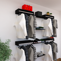 Kit Closet com Cabideiros e Prateleiras Preto Organização Moderna para Seu Quarto - 2