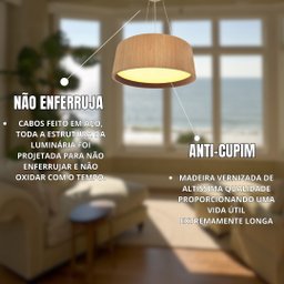 Lustre Pendente Madeira Redondo 25 Cm para Sala de Estar Sala de Jantar Cor Imbuia - 5