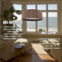 Lustre Pendente Madeira Redondo 25 Cm para Sala de Estar Sala de Jantar Cor Imbuia - 6