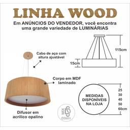 Lustre Pendente Madeira Redondo 25 Cm para Sala de Estar Sala de Jantar Cor Imbuia - 3