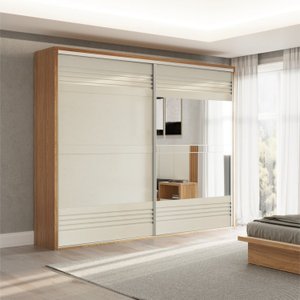 Guarda Roupa com Espelho 2 Portas de Correr 2 Gavetas 267cm 100% MDF  