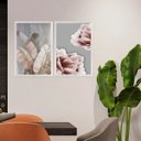 Ver imagem 2 de Kit 2 Quadros Flores Folhas Rosê e Cinza 24x18cm:moldura Preta