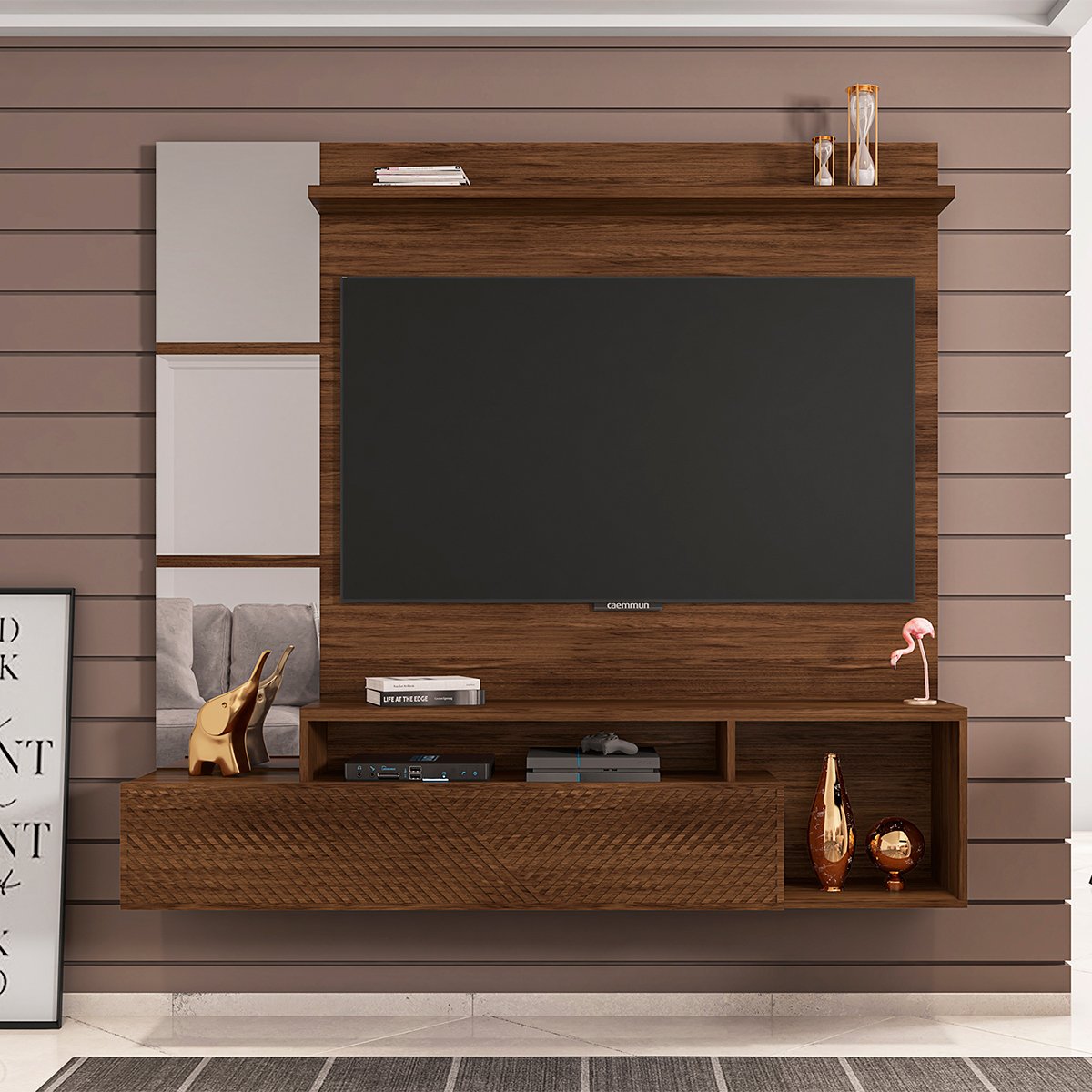 Painel para TV até 65 Polegadas 1 Porta 2 Prateleiras 2 Nichos Inbox 