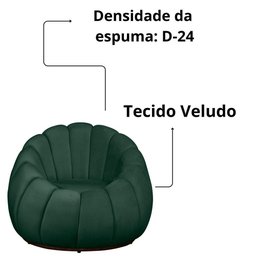 Poltrona Concha com Almofada Base Arco Giratória Veludo Cor Verde - 4