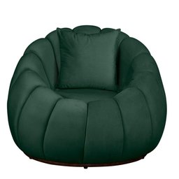 Poltrona Concha com Almofada Base Arco Giratória Veludo Cor Verde - 1