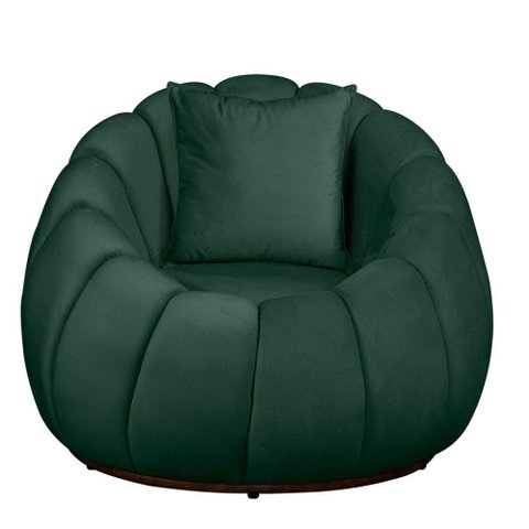 Poltrona Concha com Almofada Base Arco Giratória Veludo Cor Verde