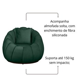 Poltrona Concha com Almofada Base Arco Giratória Veludo Cor Verde - 3