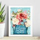 Ver imagem 1 de Quadro Welcome Home - Flores e Borboleta 33x24cm - com Vidro:madeira Preta