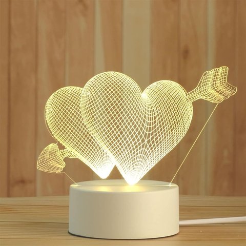 Luminária de Mesa Abajur 3d Corações Led 3000k 16cm 15872-pl