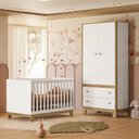 Ver imagem 1 de Quarto de Bebê com Berço Mini Cama Slim e Guarda Roupa Flora Branco Acetinado Qmovi