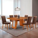 Ver imagem 1 de Conjunto de Jantar Carolina Laminado 6 Lugares Tampo MDF Cadeiras Lisa Veludo Marrom Naturalle 180cm