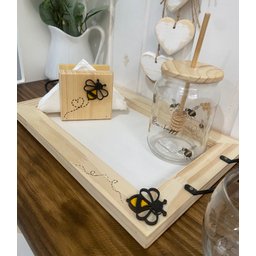 Kit Mesa Posta Abelha Decoração Cozinha, Porta Papel, Porta Utensilio e Bandeja - 4