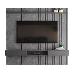 Painel Bless 2.3 Ripado Com Prateleira 25mm Para Tv Até 75 Polegadas Lukaliam Móveis - Cimento - 5 Painel Bless 2.3 Ripado Com Prateleira 25mm Para Tv Até 75 Polegadas Lukaliam Móveis - Cimento - 5