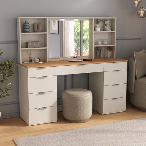 Penteadeira Mdf 9 Gavetas com Espelho e Led