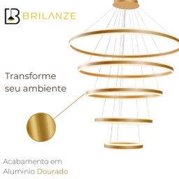 Pendente 20x40x60x80x100cm 188w 3k Aluminio Dourado Sindora - 2